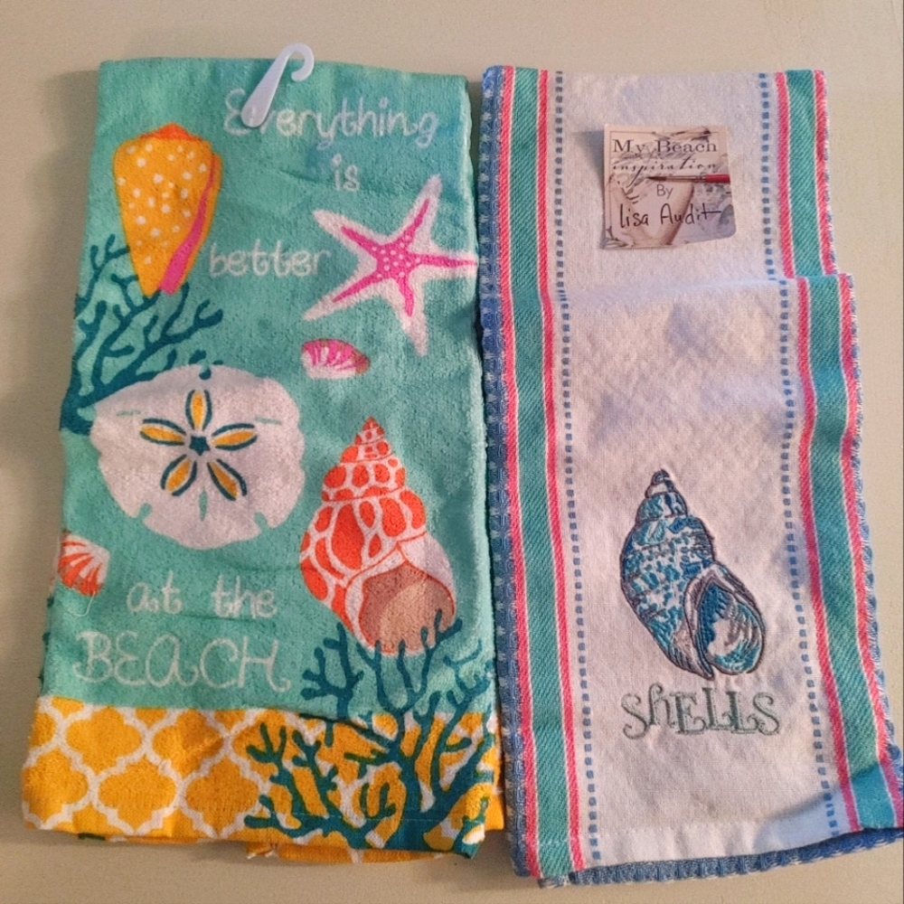 Two beachy dishtowels.